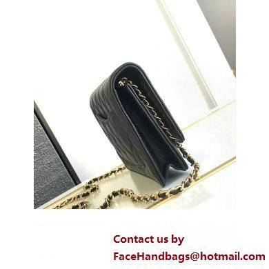 chanel Black Lambskin, Enamel  &  Gold-Tone Metal Classic Wallet on Chain AP0250 2024